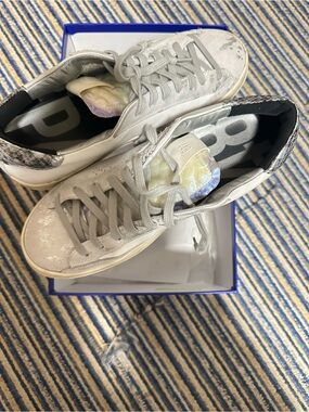 Women’s P448 Metallic Silver and white Lace-Up Sneakers